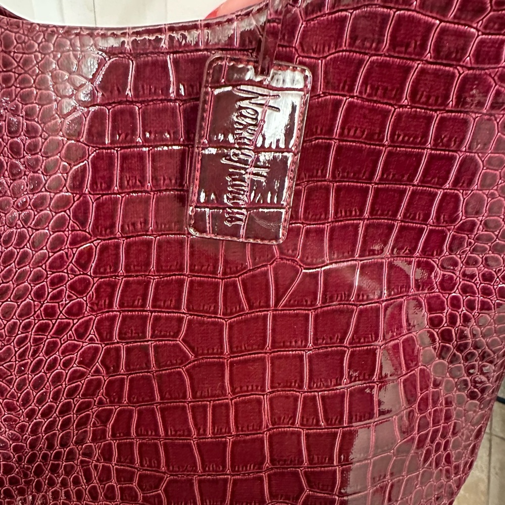 Neiman Marcus Burgundy Croc-Embossed Shoulder Bag